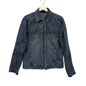 Vintage Denim Jacket – Medium Wash – Zip‑Up, Button Pockets, Classic Fit, Size M